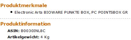 Bioware Punkte Box Gewicht